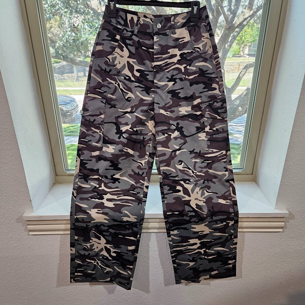YOZY Camo Wide Leg Pants, Size S